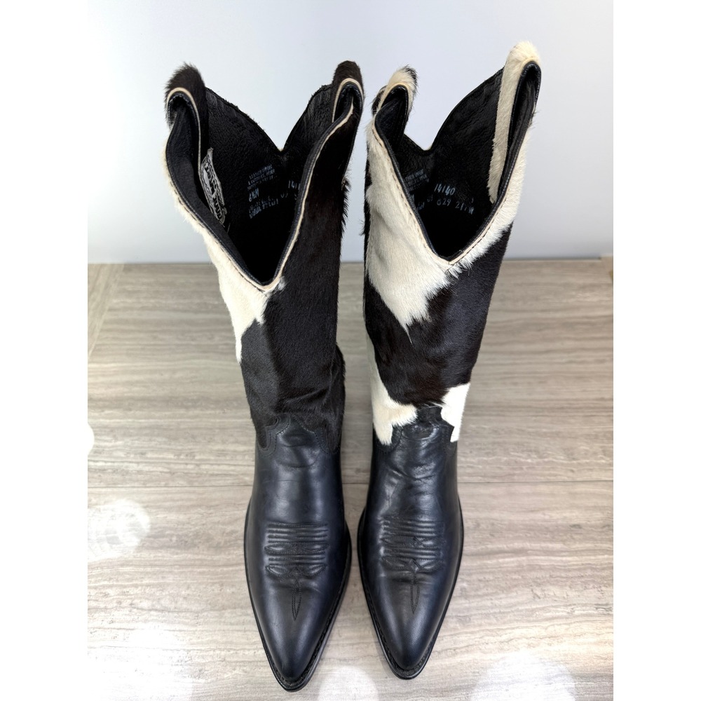 Vintage 80's Code West Sz 6.5 Black White Cowhide Cow Print Cowboy Boots Rare